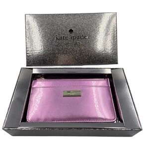 Kate Spade New York Metallic Pink Zip Pouch‎ Card Holder Gift Set Box